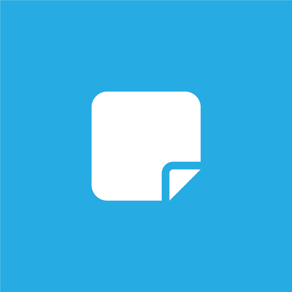 A white icon of a sticker on a cyan square background