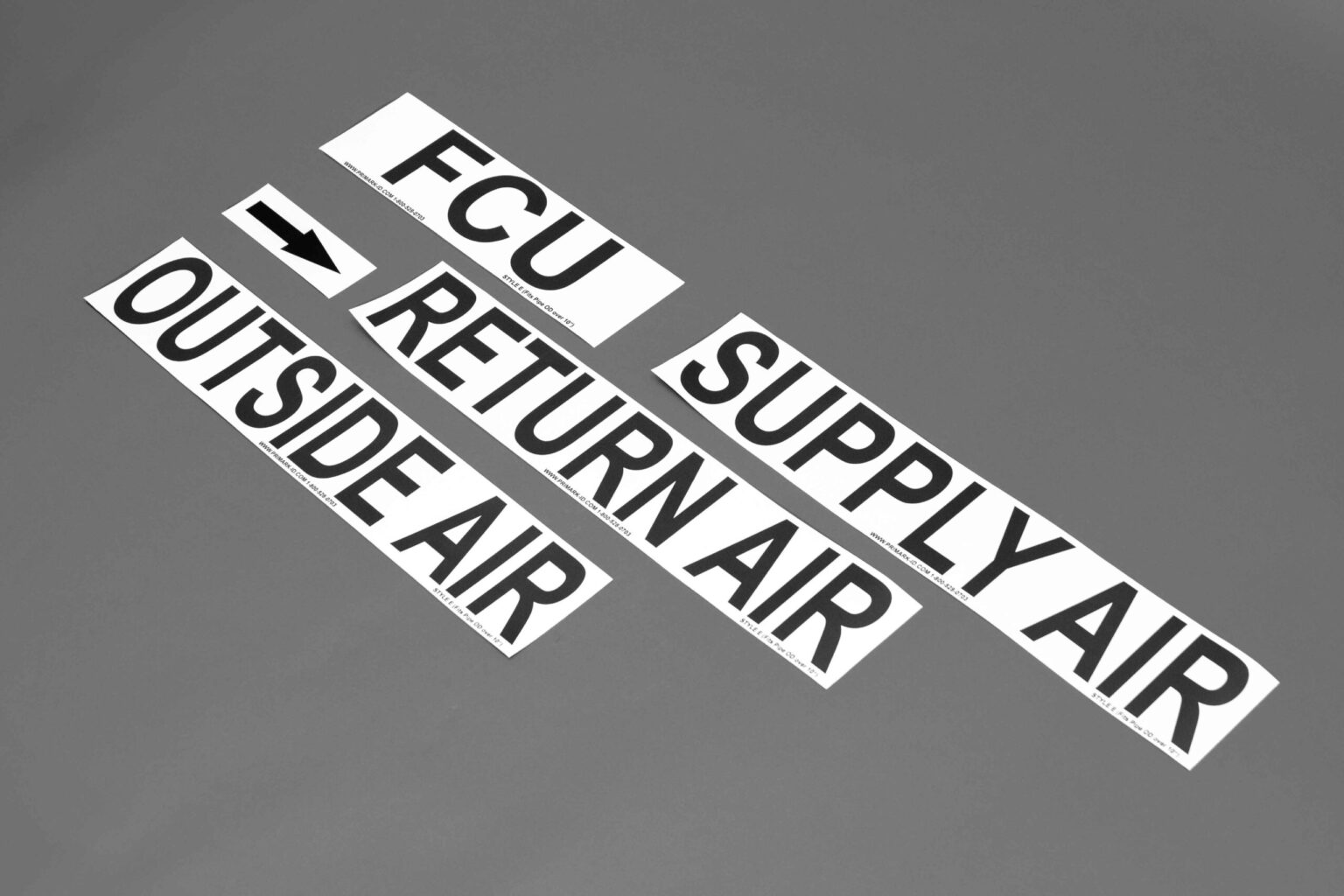 Multiple duct markers are displayed on a 45° angle with big Legends and arrows all white with black letters