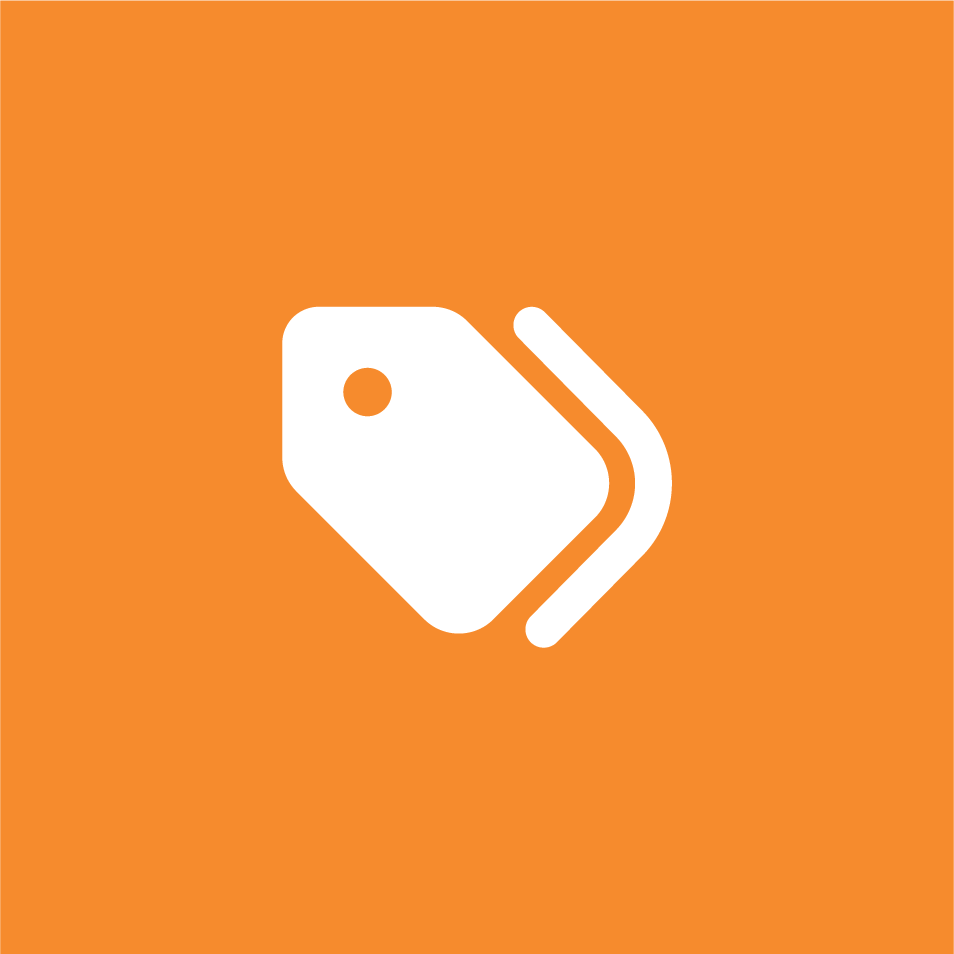 A white icon of a tag on an orange Square background