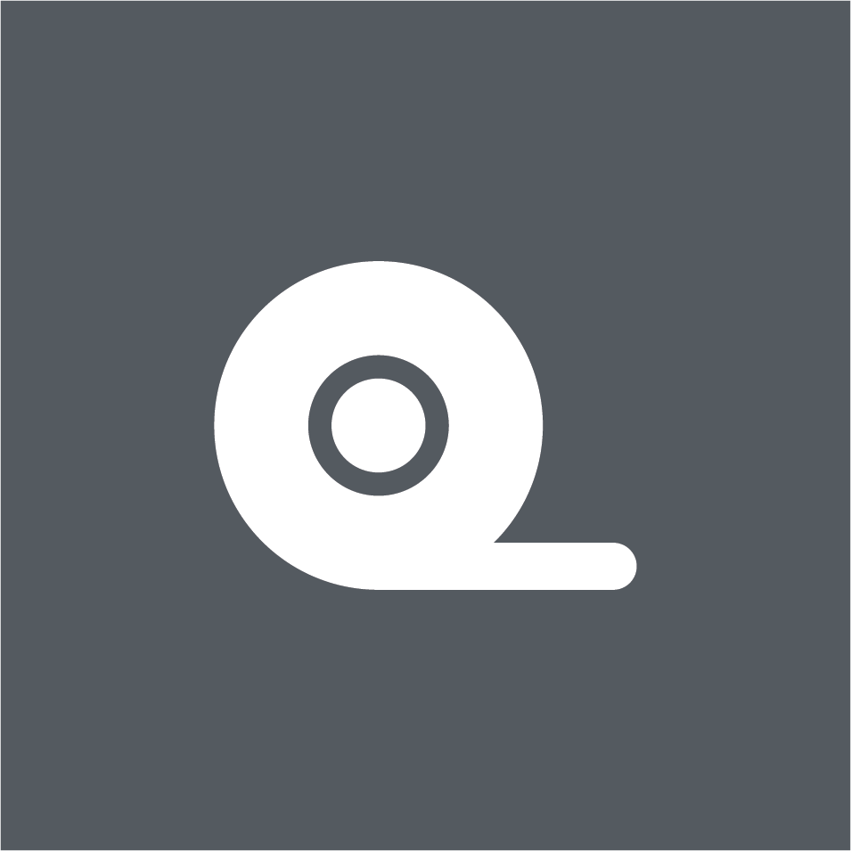 A white icon of a roll of tape on a dark gray Square background